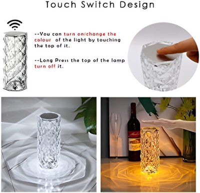 16 Colors Diamond Rose Crystal Lamp Bedside Acrylic Table Lamp | Led Diamond Touch Lamp With Remote