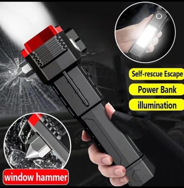 High-power Led Torch Light Rechargeable Flashlight And Multi Functional Tactical Hammer & Power Bank To Charge The Phone