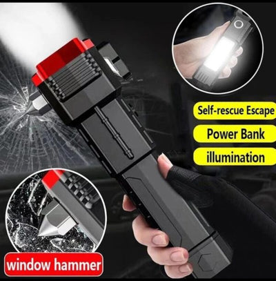 High-power Led Torch Light Rechargeable Flashlight And Multi Functional Tactical Hammer & Power Bank To Charge The Phone